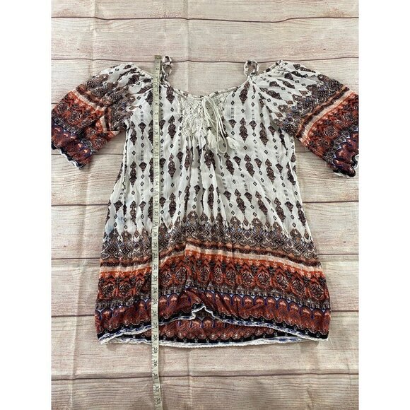 Angie Women's Cold Shoulder Bohemian Printed Tunic Blpuse - Large - Picture 2 of 10